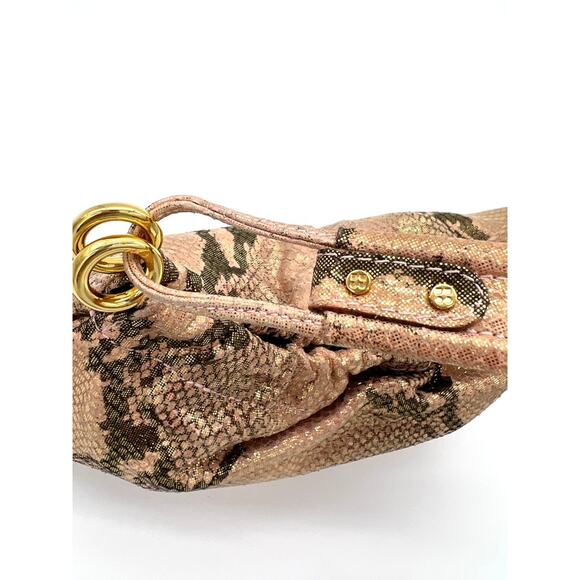 IRRIDESCENT LEATHER ROSE GOLD SNAKESKIN PRINT BAGUETTE BAG - Picture 5 of 9